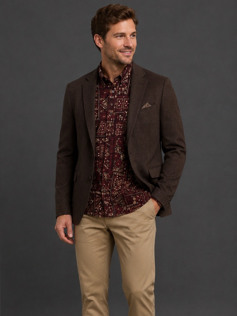 Old Navy Burgundy & Gold Paisley Print Button-Down Shirt